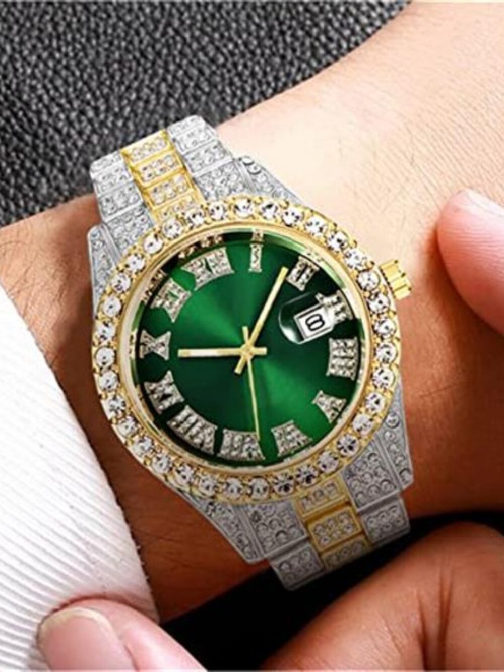 3 Pack Luxury Men Hip Hop Watch with Roman Scale Calendar Diamond Wrist - Picture 6 of 7